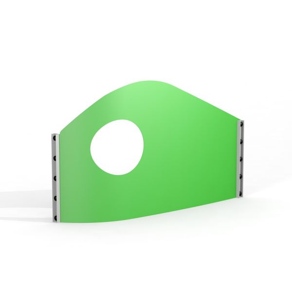 Panneau cible vert Goal avec trou circulaire pour des activités de terrain de jeu ou sportives.