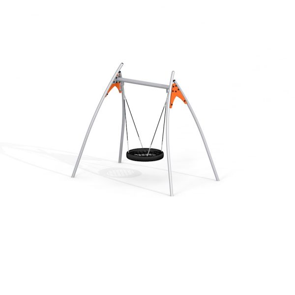Un portique de balançoire en métal avec siège circulaire appelé Single Swing (BNS).
