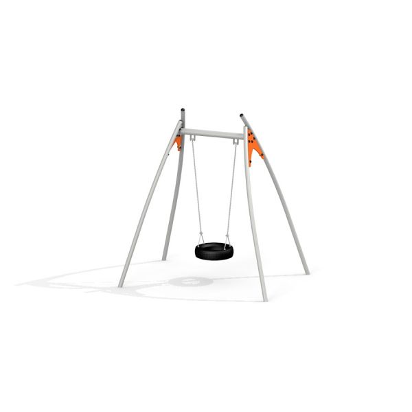 Single Swing avec siège en pneu sur un cadre métallique robuste
