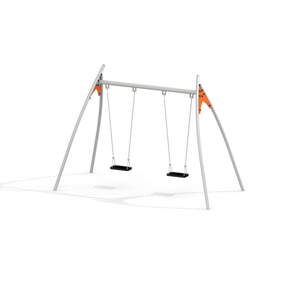 Ensemble de aire de jeux Double Swing avec deux balançoires sur un cadre métallique