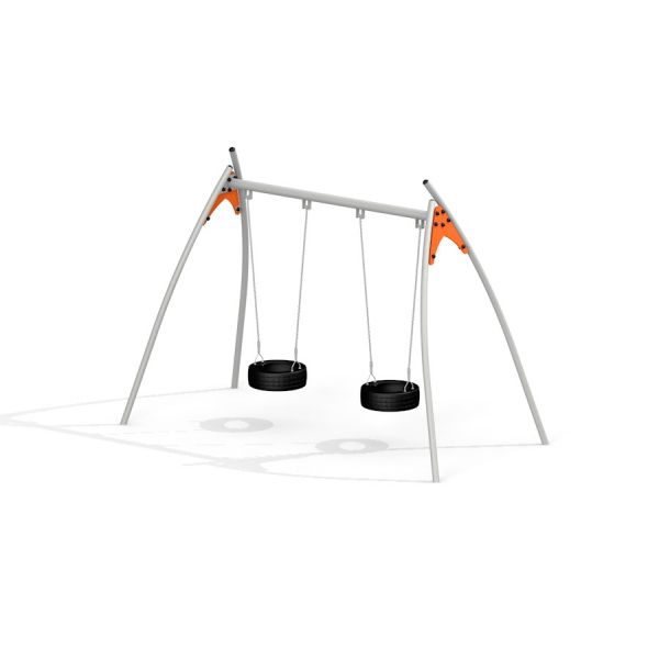 Double Swing avec sièges en pneu et structure métallique robuste.