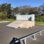 Rampe de skate Rail 25/60 dans un parc avec des arbres en arrière-plan.