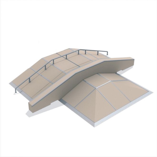Structure de jeu extérieure Fun Box 13 avec rampes et mains courantes.