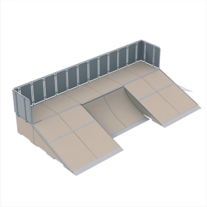 Rampe de skate modulaire Quarter 5 avec deux rampes et une plateforme centrale