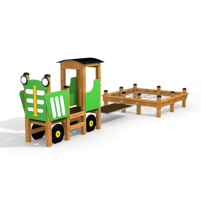 Tractor with trailer équipement de terrain de jeu en bois pour les jeux extérieurs des enfants