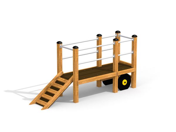 Structure de jeu en bois avec escaliers, plateforme et roues - Car Trailer.