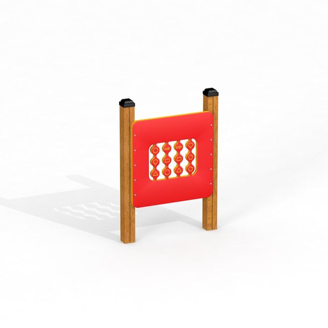 Panneau de jeu de comptage Memory pour aire de jeux avec perles rouges et jaunes et poteaux en bois