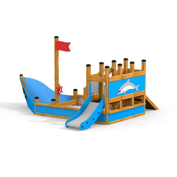Structure de aire de jeux pour enfants Small Ship with Dolphin.