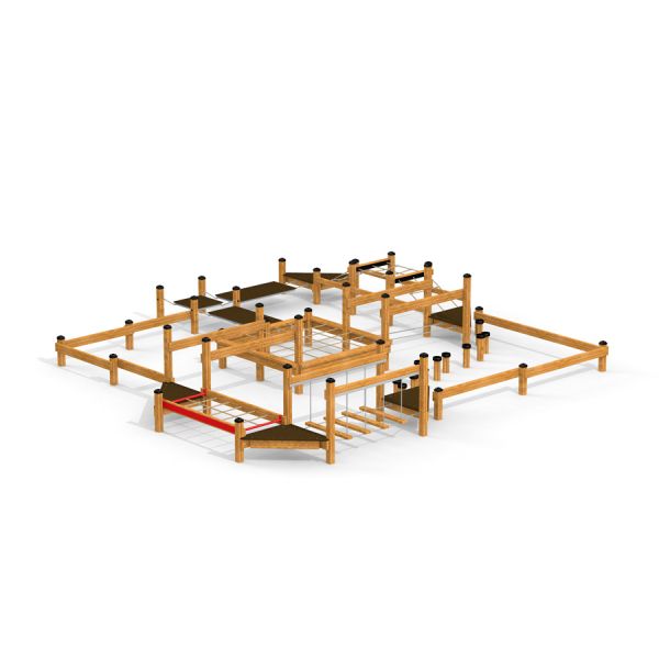 Structure de jeu en bois Poison Ground avec des ponts et des éléments d’escalade