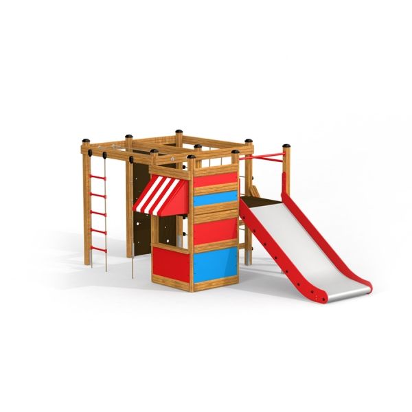 Structure d’escalade de terrain de jeu avec large toboggan, Climbing Kiosk par Lars Laj.