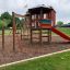 Structure de jeu Six Angle with Suspension Bridge single slide avec toboggan rouge et escalade marron