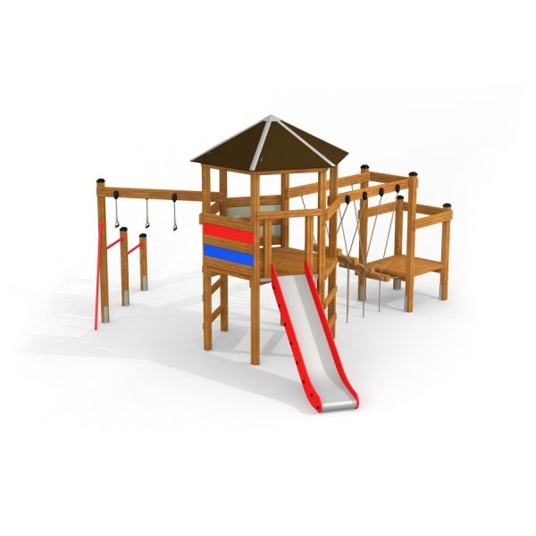 Structure de jeu Six Angle with Suspension Bridge single slide