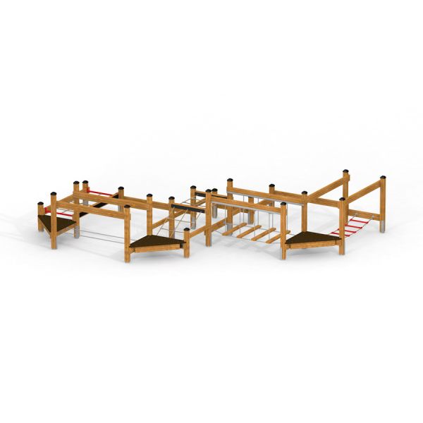Structure de terrain de jeu en bois Course avec éléments d'escalade.