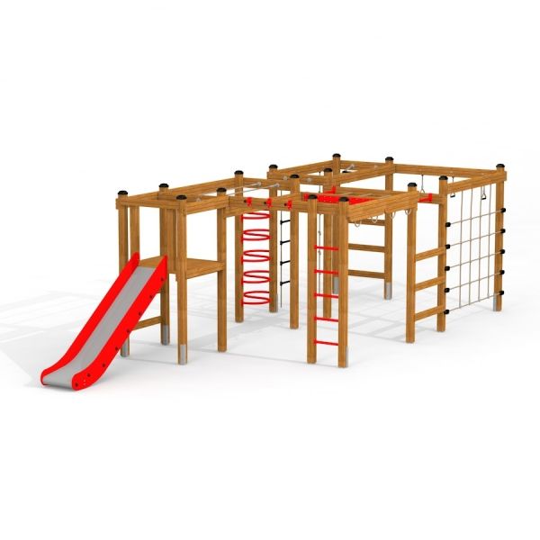 Activity Center with Slide présentant des structures d'escalade et un toboggan rouge pour le jeu en extérieur.