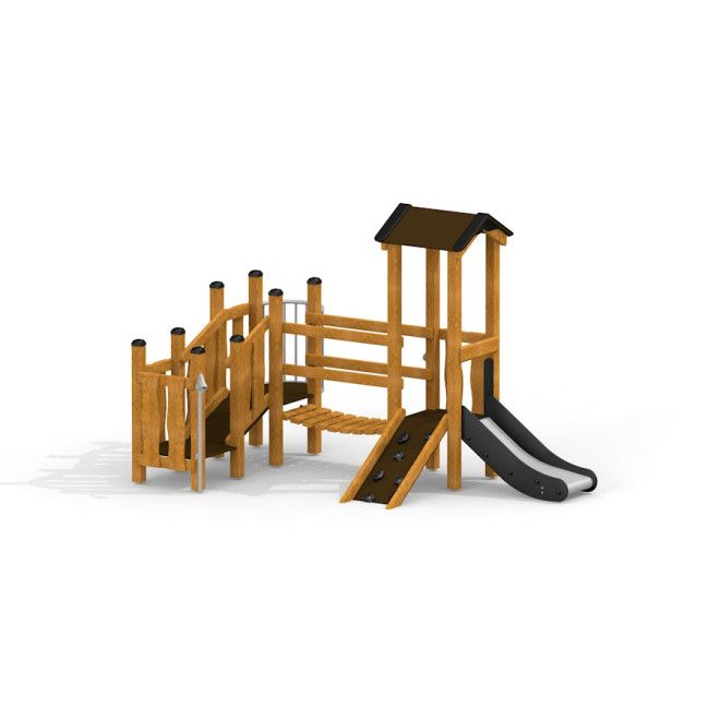 Smart Modern Nature wooden playhouse with slide et mur d’escalade pour aire de jeux pour enfants