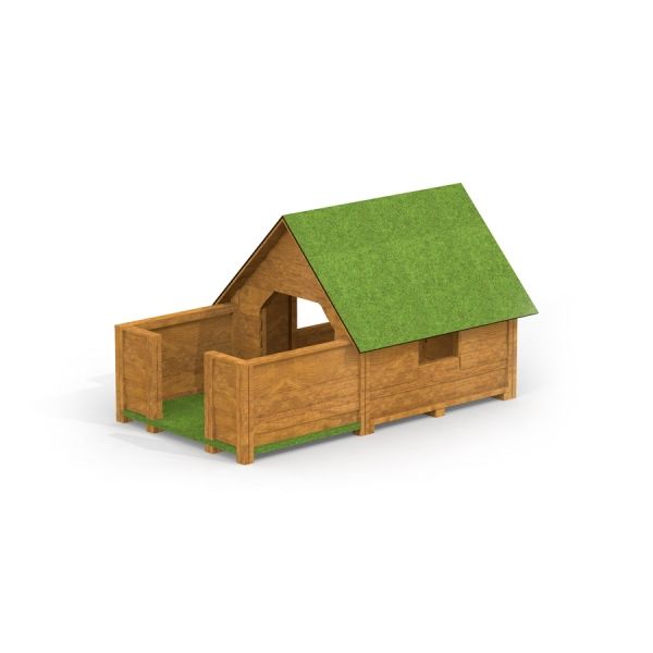 Cabane de jeu en bois Veranda House Nature Grass Roof avec toit vert.