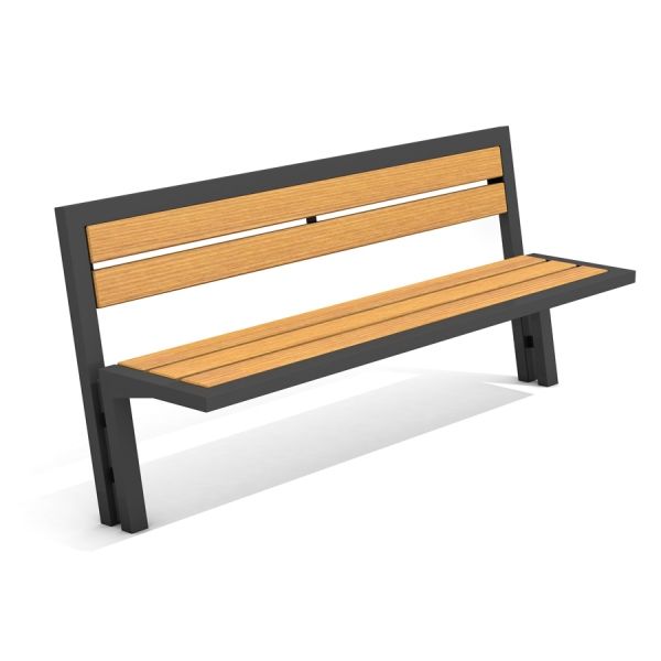 Banc extérieur en bois Uppsala Bench avec structure en métal.