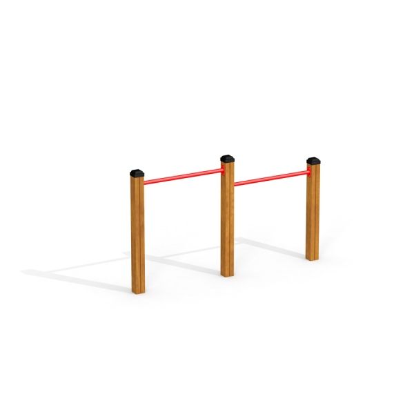 Somersault Double - barres horizontales doubles avec poteaux en bois et barres rouges, équipement de terrain de jeu