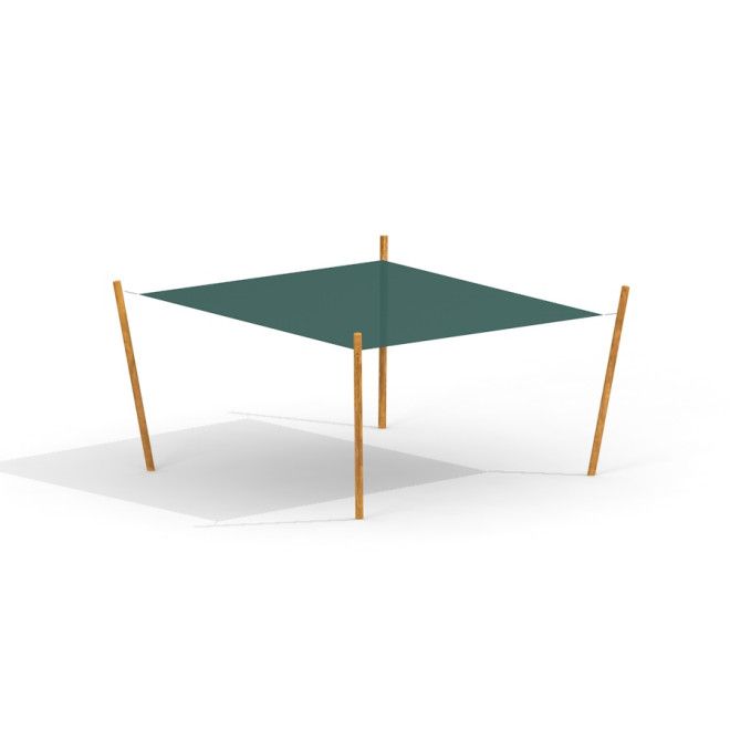 Sun Shade Square Nature (Robinia) avec toile verte et poteaux en bois pour l’ombrage d’aire de jeux