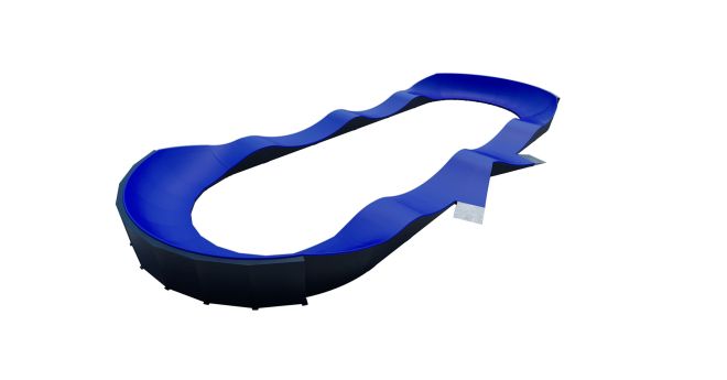Un circuit de pumptrack modulaire bleu.