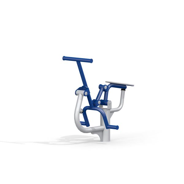 Équipement de fitness extérieur Rider avec cadre bleu et blanc pour l’exercice.
