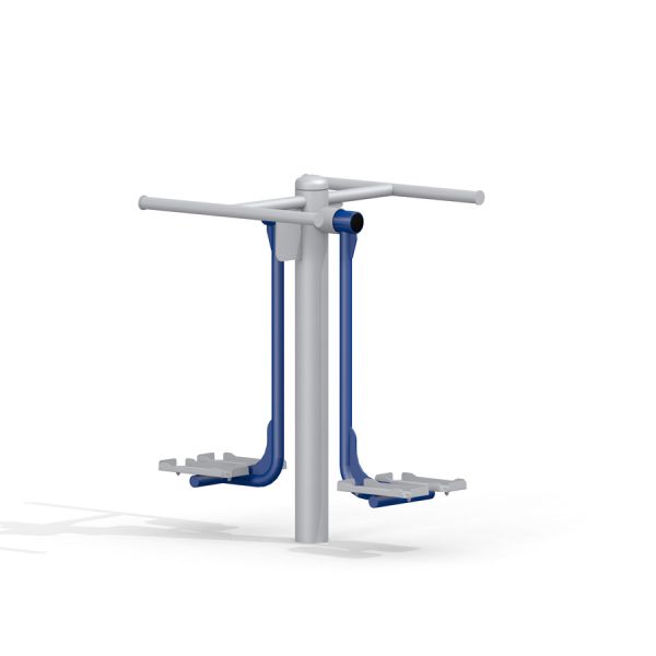 Double Ski Trainer pour le fitness en plein air, machine blanche et bleue avec deux plateformes pour les pieds et un guidon