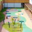 Round trampoline (150 cm) dans un cadre de terrain de jeu extérieur coloré