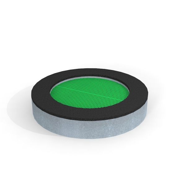 Round trampoline (150 cm) avec une surface de saut verte.