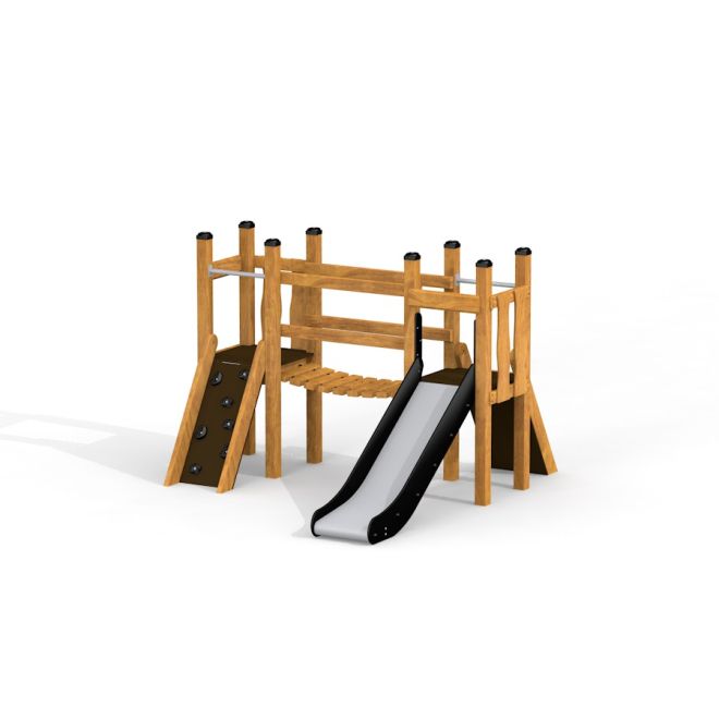Ensemble de jeux en bois Mini Play Modern Nature avec toboggan et mur d’escalade
