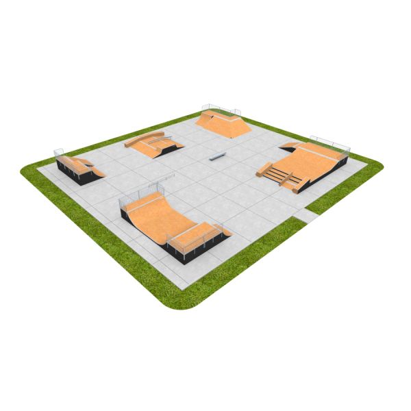 Aire de jeux modulaire de skateboard Skate Park 16 avec rampes et obstacles.