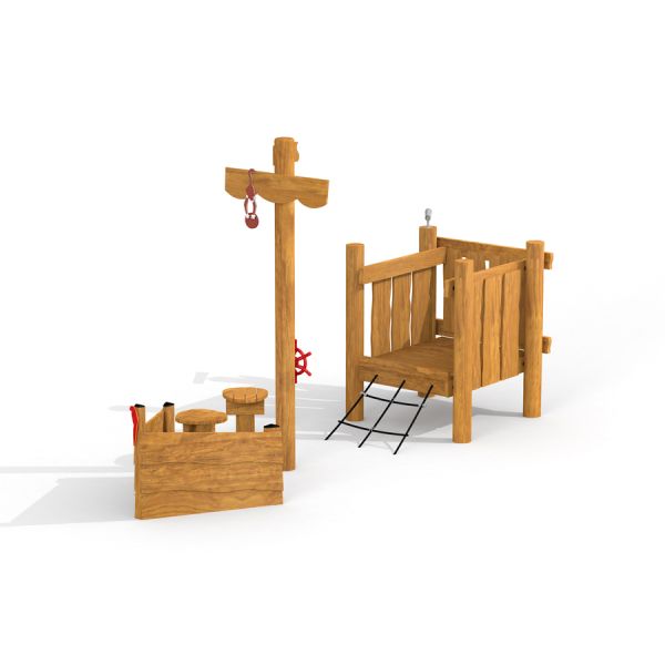 Small Wooden Playground Ship Sandbox pour enfants.