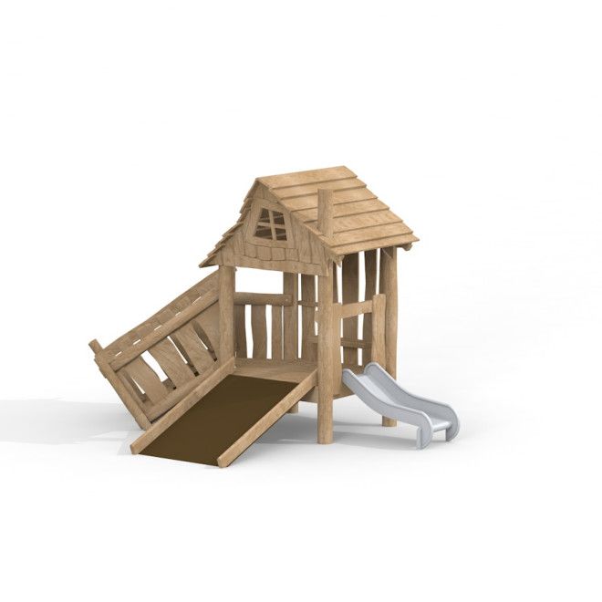 Structure d’escalade de aire de jeux en bois Tambora Eco avec toboggan et rampe
