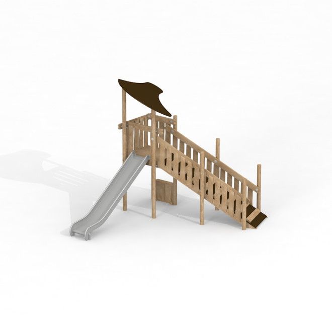 Toboggan de jeu en bois Elbrus Eco avec marches et auvent