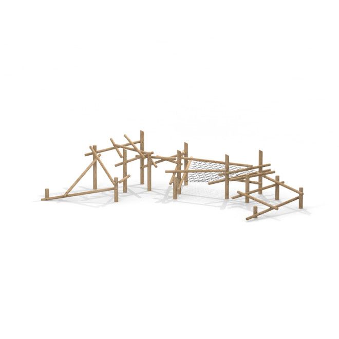 Structure d’escalade de terrain de jeu en bois Sonora Eco avec cordes et poutres.