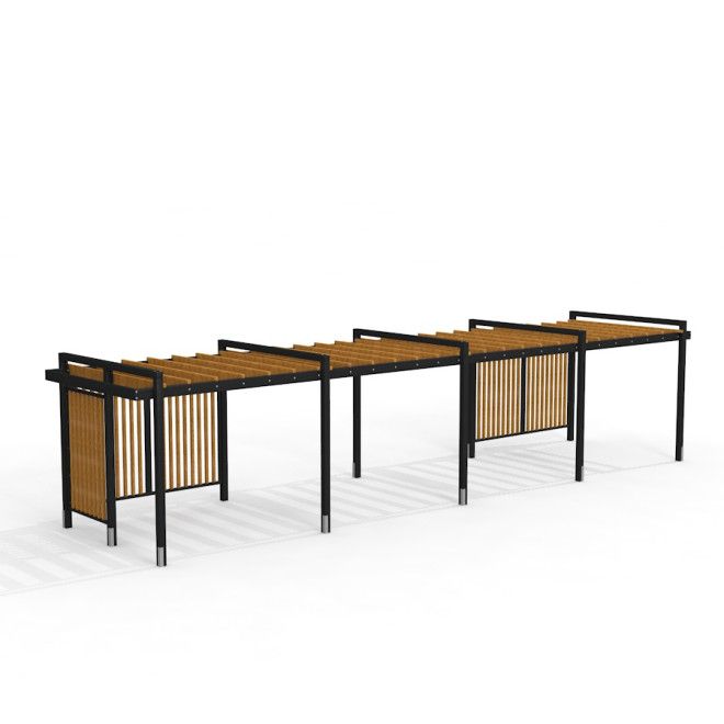 Pergola IV - pergola extérieure moderne avec lattes en bois et cadre en métal noir