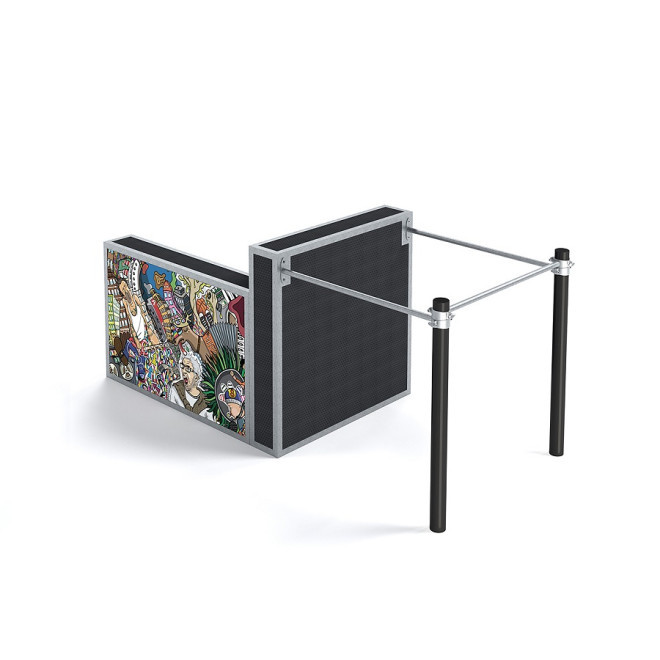 Small parkour set I avec mur de graffiti coloré et barres métalliques pour sauter et grimper