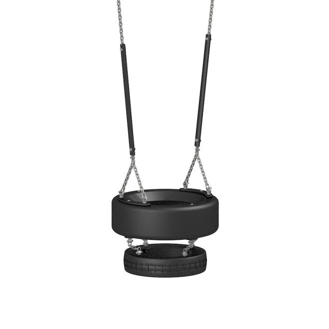 Balançoire à pneu noire TBS-2T avec chaînes et butées en caoutchouc
