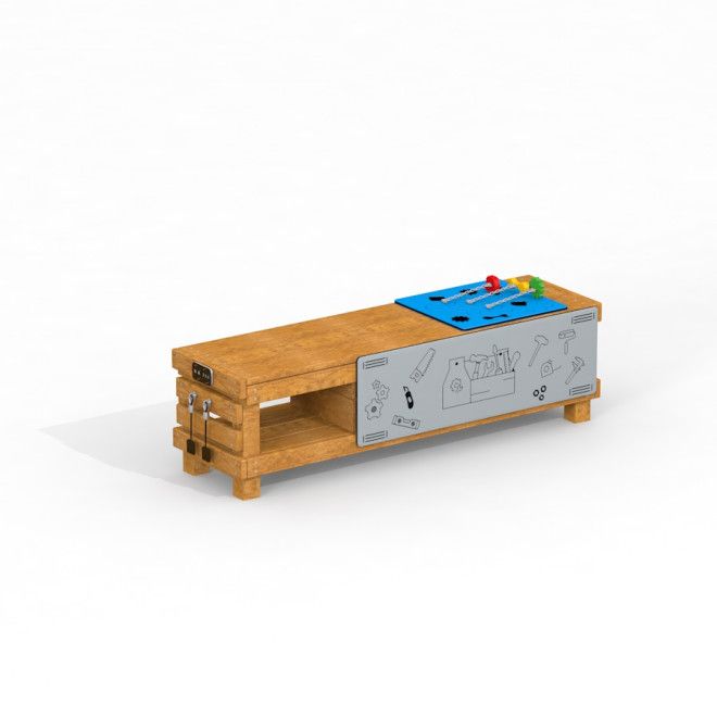 Banc de jeu pour enfants Workshop Modern Nature avec outils et étagères de rangement