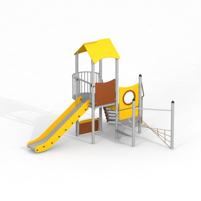 Observatory with a slide II équipement de jeux avec toit jaune et toboggan
