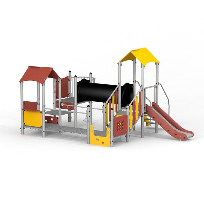 Structure de jeu colorée Fortress with a slide II avec toboggan et éléments d’escalade