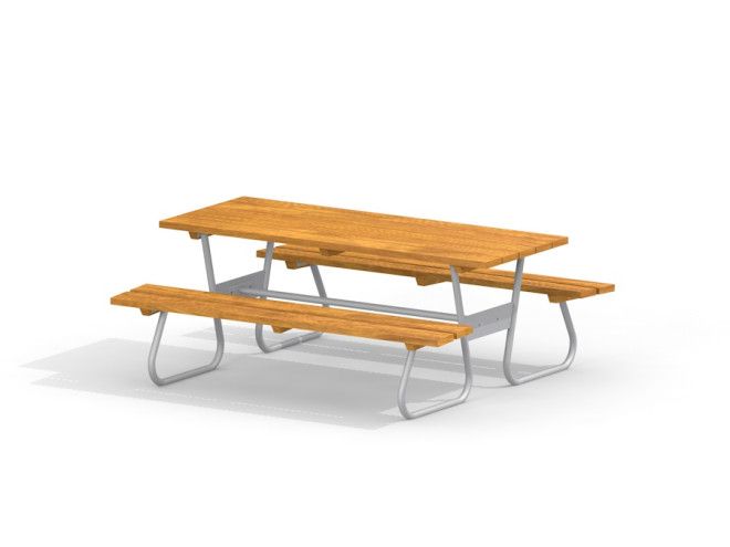 Wood-metal table with benches pour assises d’aire de jeux extérieure