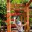 Activity Center wooden playhouse avec un enfant jouant sur une structure d’escalade