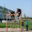 Des enfants jouent sur un V-shape Net wooden playhouse.