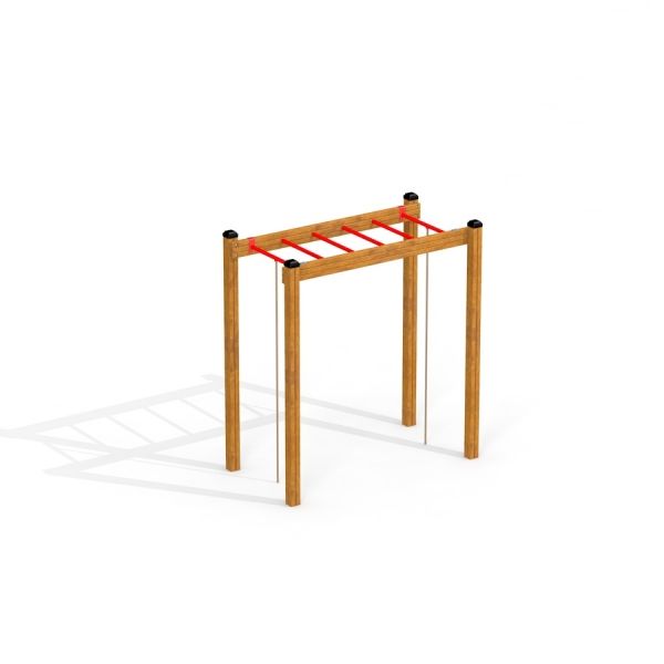 Horizontal Ladder wooden ladder avec des barreaux rouges.