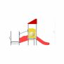 Structure de jeu pour enfants All Accessible Mars Playground avec toboggan rouge et panneau jaune.